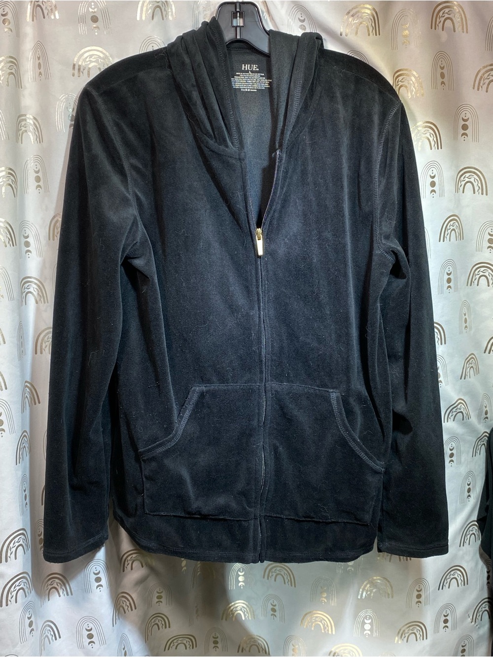 HUE Black Velour Zip Hoodie Jacket